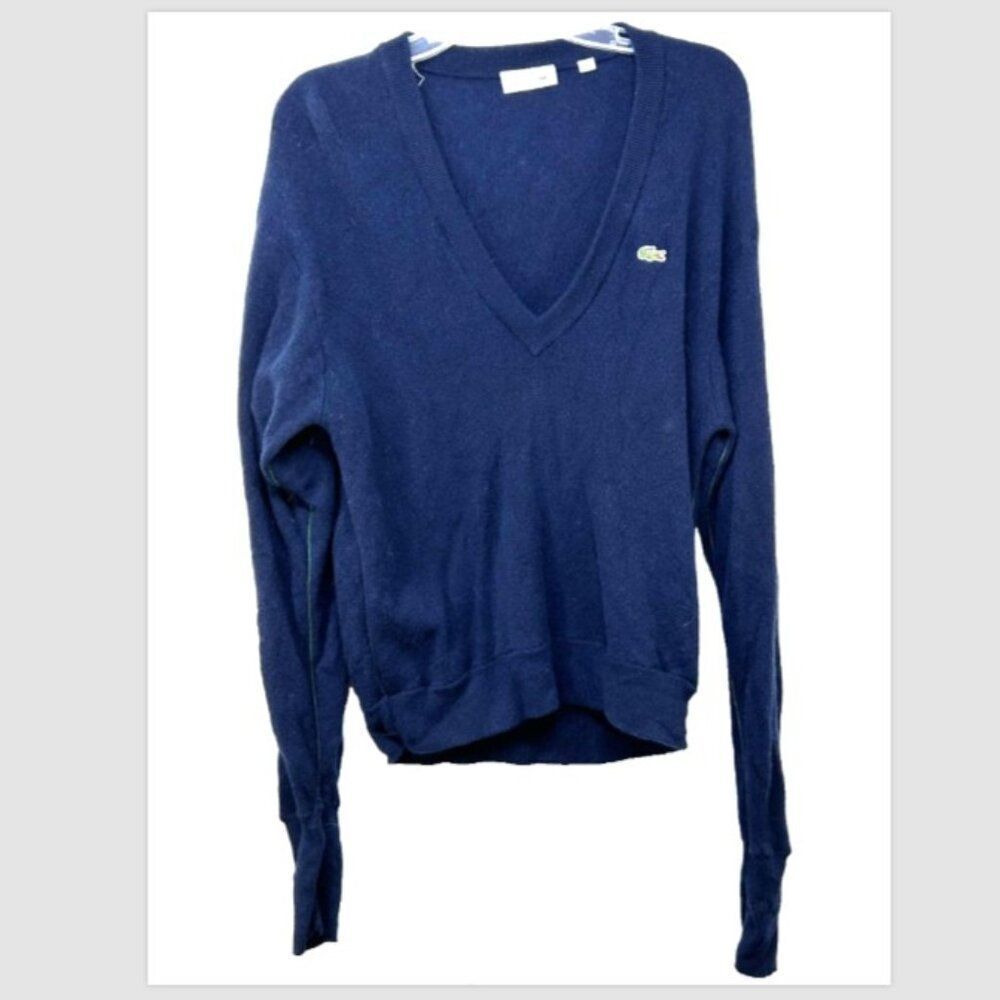 Lacoste mens sweater XS 36 BLUE vneck WOOL PREPPY EVERYDAY CASUAL ACADEMIA GATOR